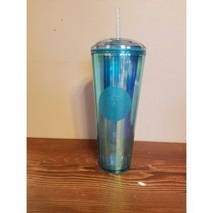 STARBUCKS 2021 Summer Turquoise Teal Blue Iridescent Kaleidoscope Cold Cup 24oz